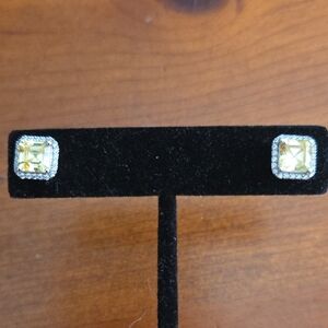 Yellow Square Halo Stud Earrings - Women Jewelry